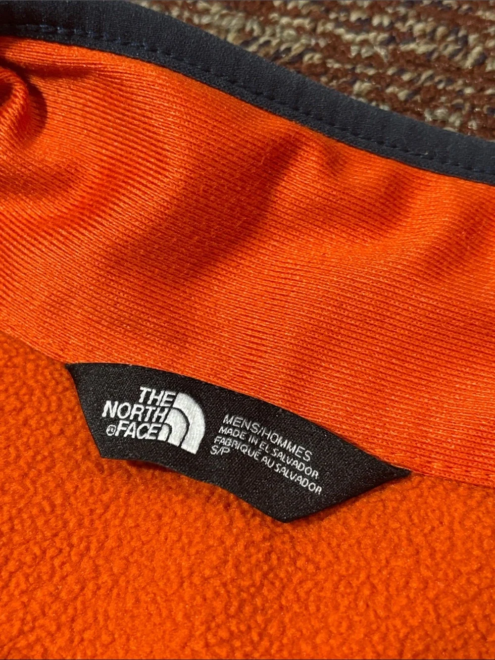 The north face skyline full zip fleece jacket logo stretch orange/navy small